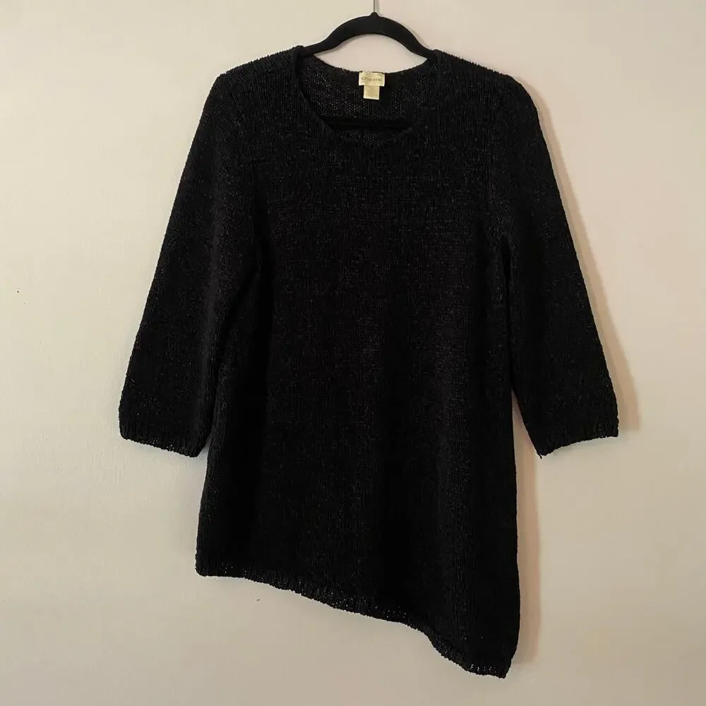 Chico's Black Knit Cotton Blend 3/4 Sleeve Sweater Minimalist Women's 2 / Large